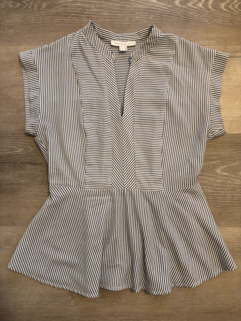 Monteau Black and White Striped Peplum Top